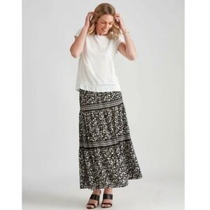 Max Studio Tiered Floral Maxi Skirt Women Size Large NWT Black White